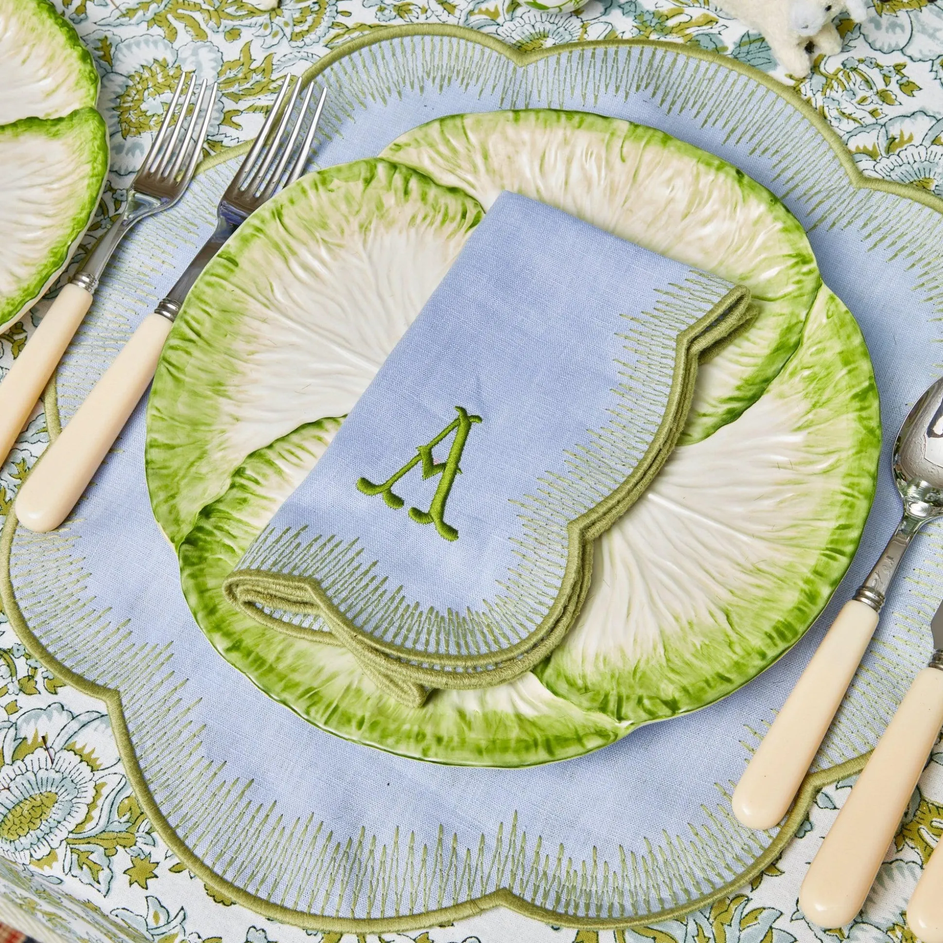 Alathea Blue & Green Linen Napkins (Set Of 4)