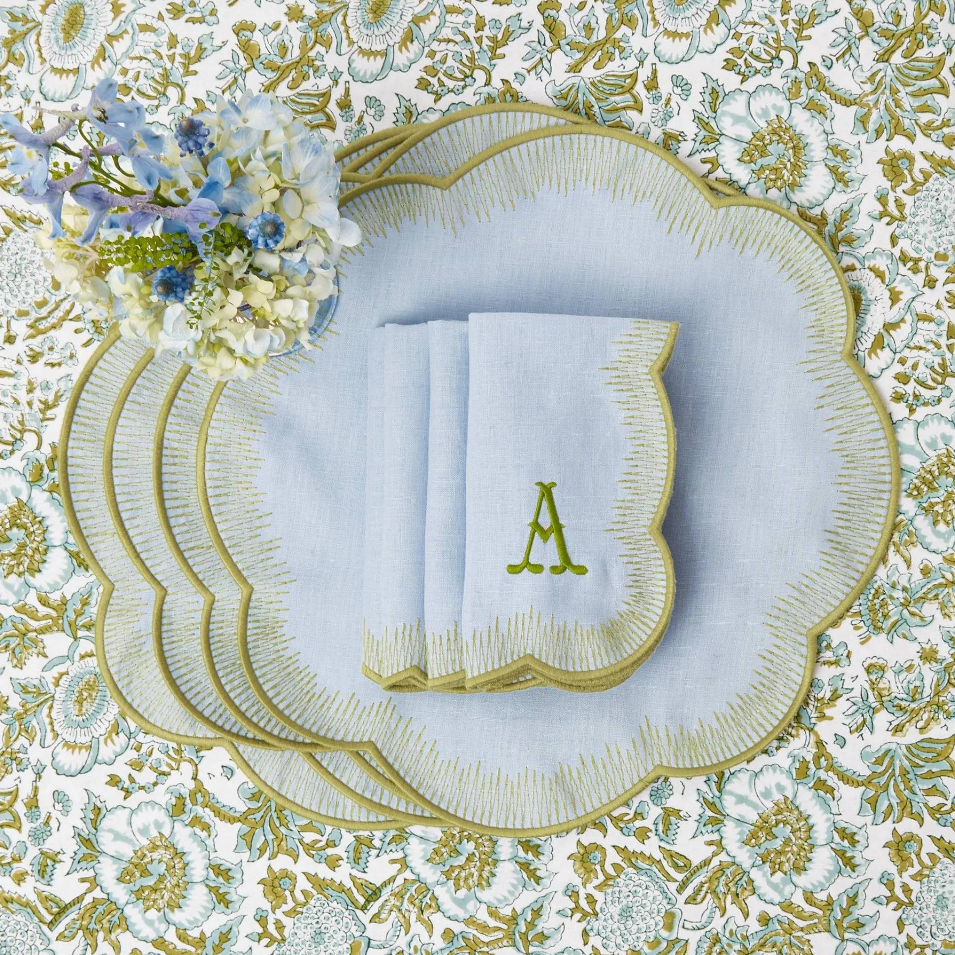 Alathea Blue & Green Linen Napkins (Set Of 4)