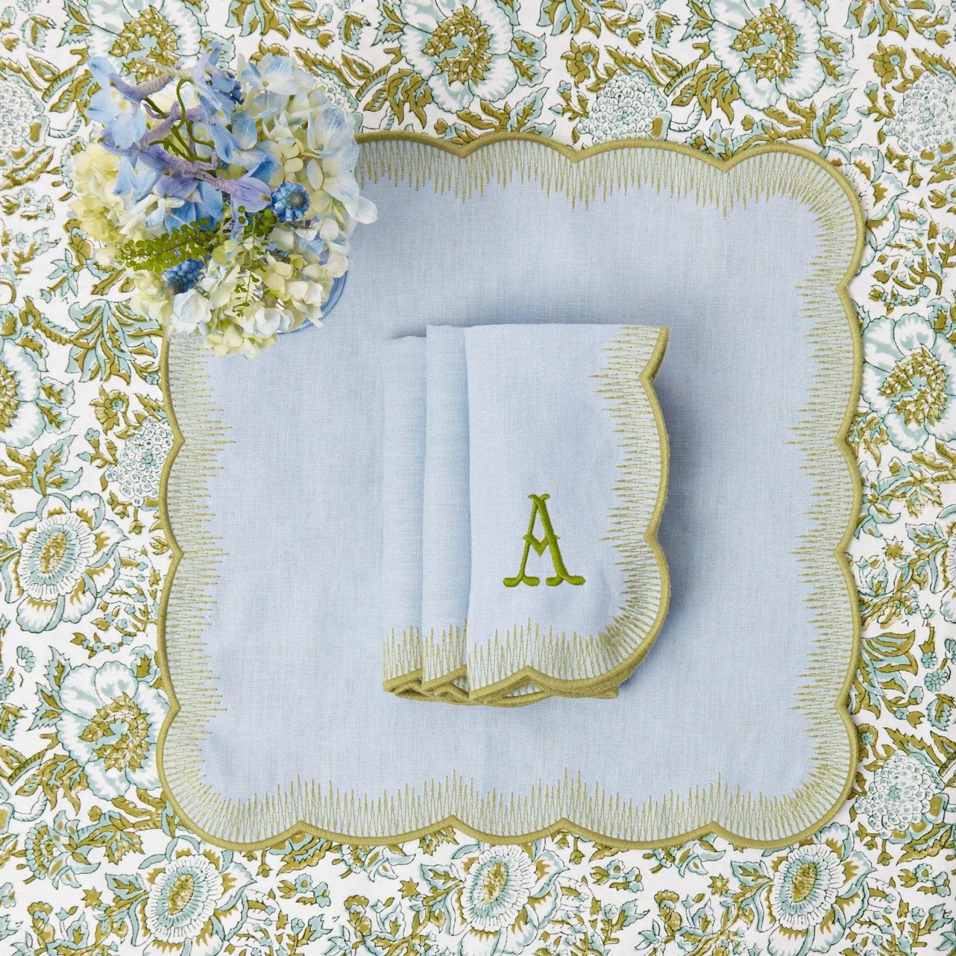 Alathea Blue & Green Linen Napkins (Set Of 4)
