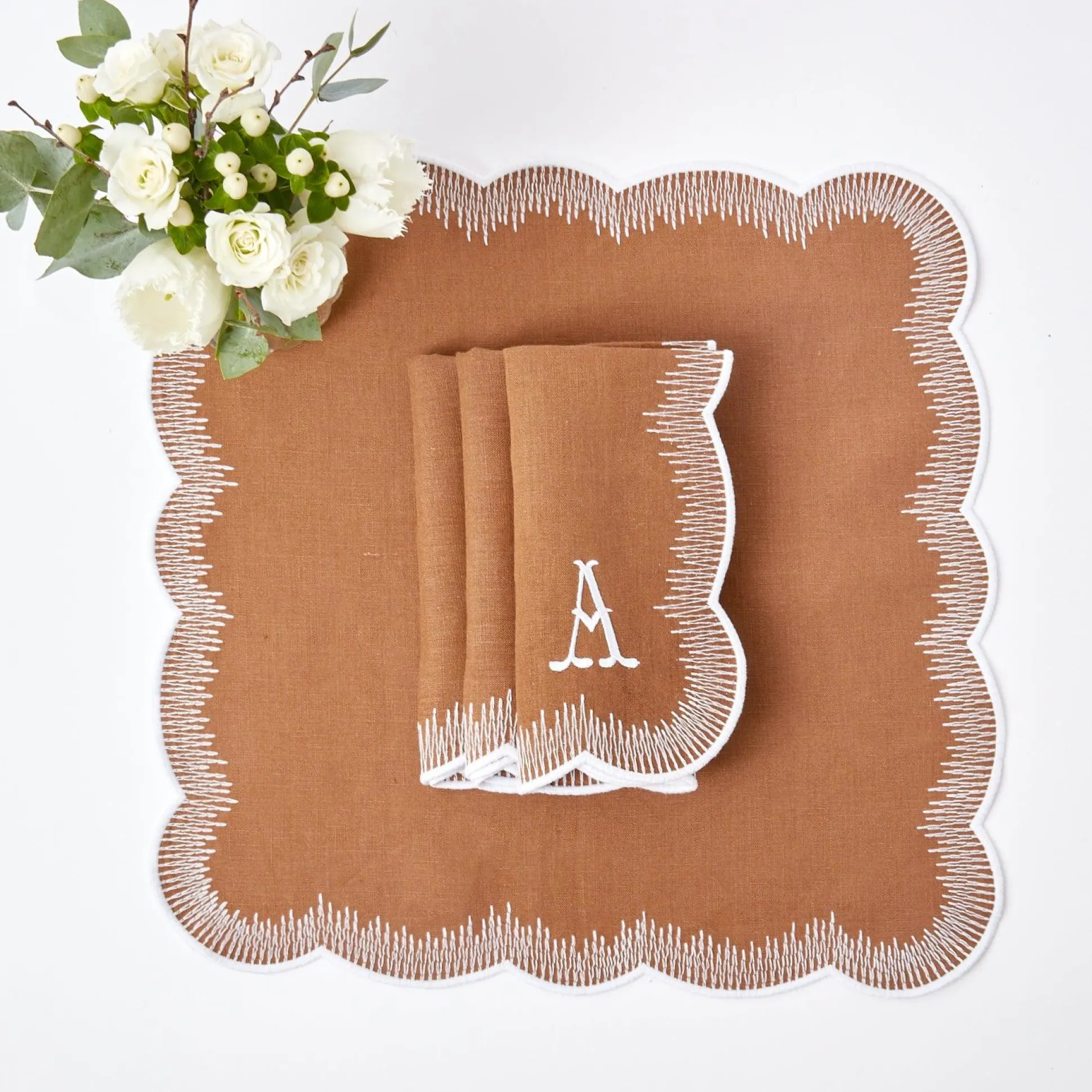 Alathea Caramel Linen Placemats & Napkins (Set Of 4)