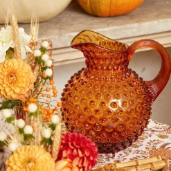 Amber Hobnail Jug And Glasses (Set Of 6)