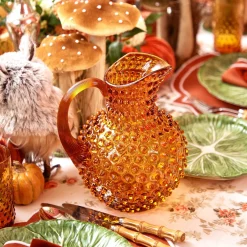 Amber Hobnail Jug And Glasses (Set Of 6)
