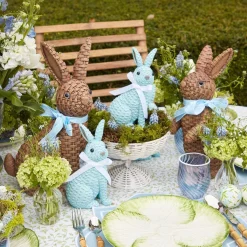 Blue & Brown Rattan Rabbit Family