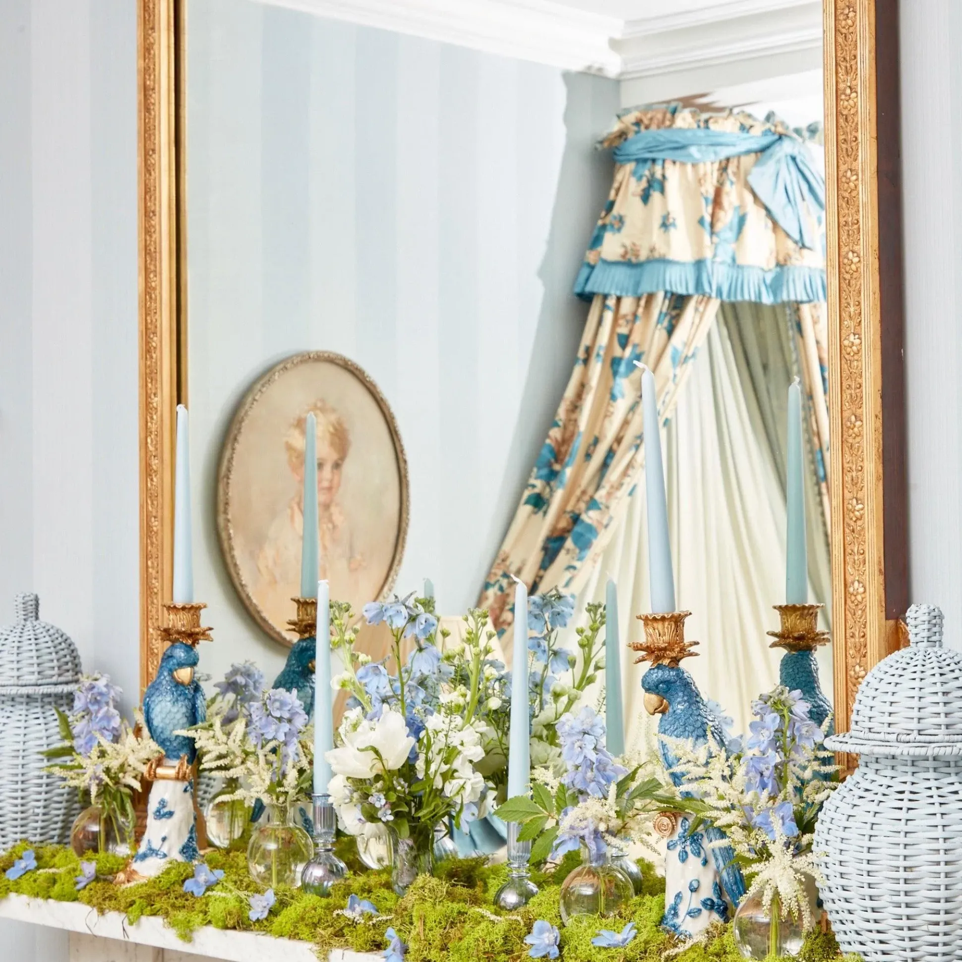 Blue & White Parrot Candle Holder (Pair)