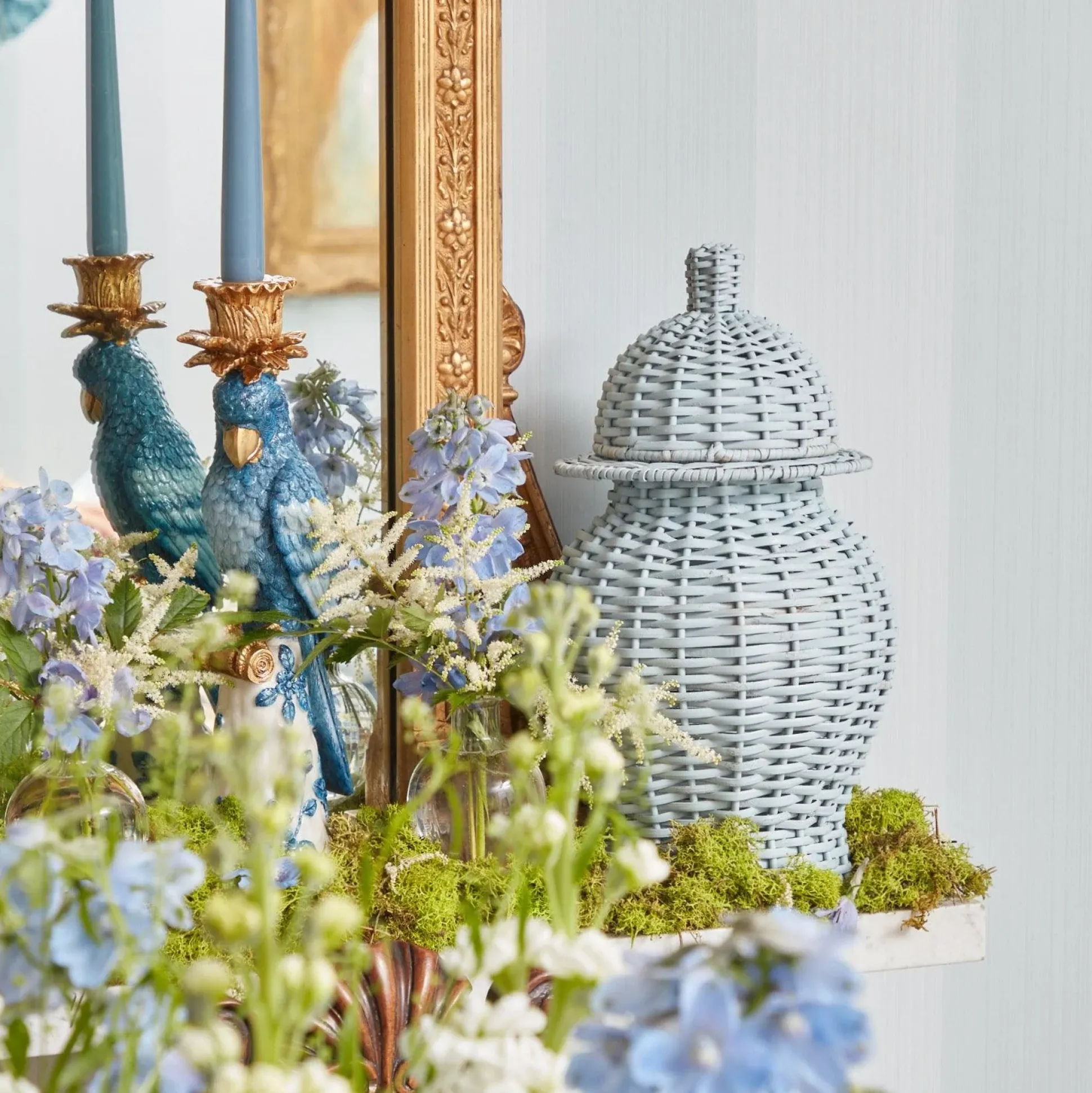 Blue & White Parrot Candle Holder (Pair)