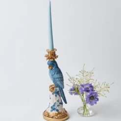 Blue & White Parrot Candle Holder (Pair)