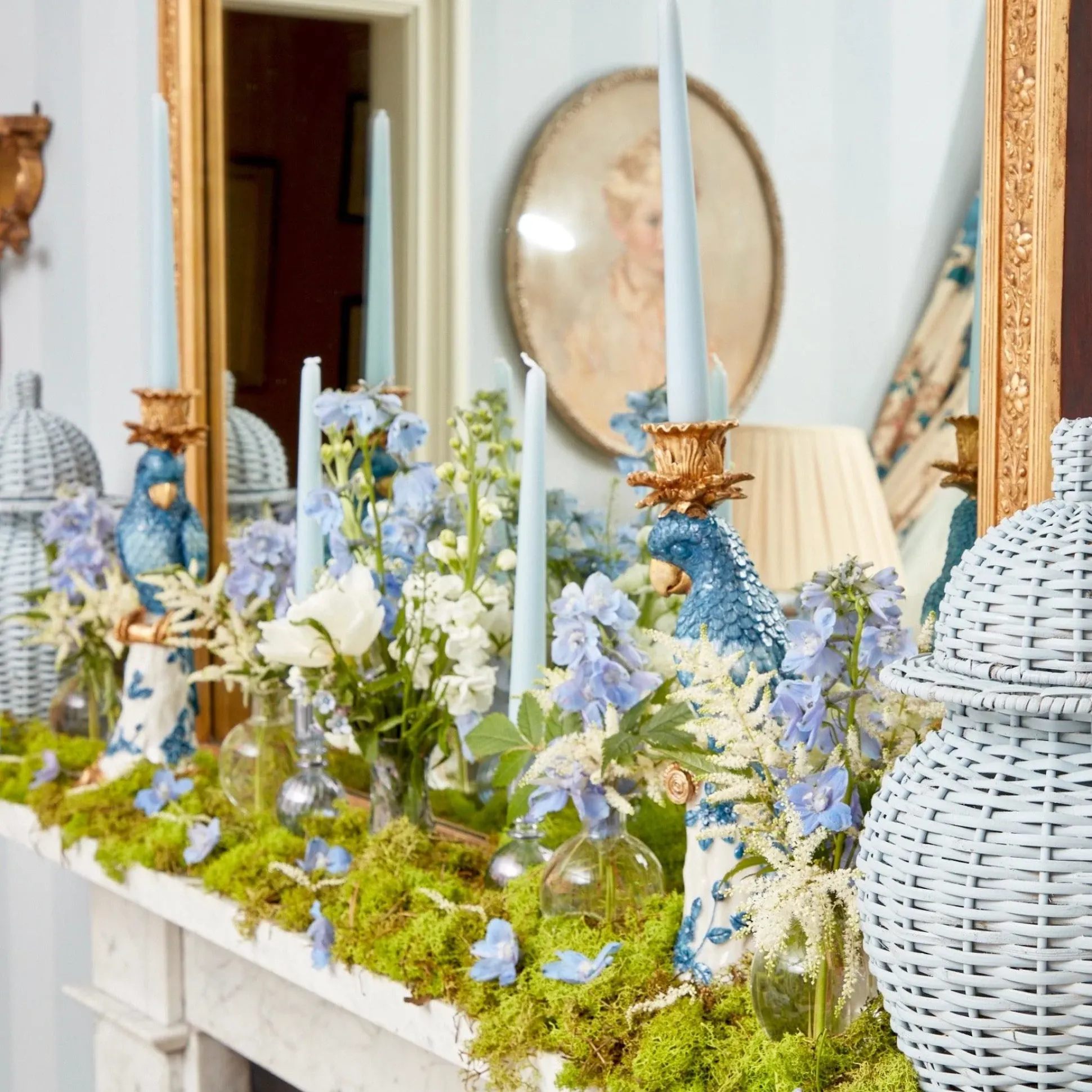 Blue & White Parrot Candle Holder (Pair)