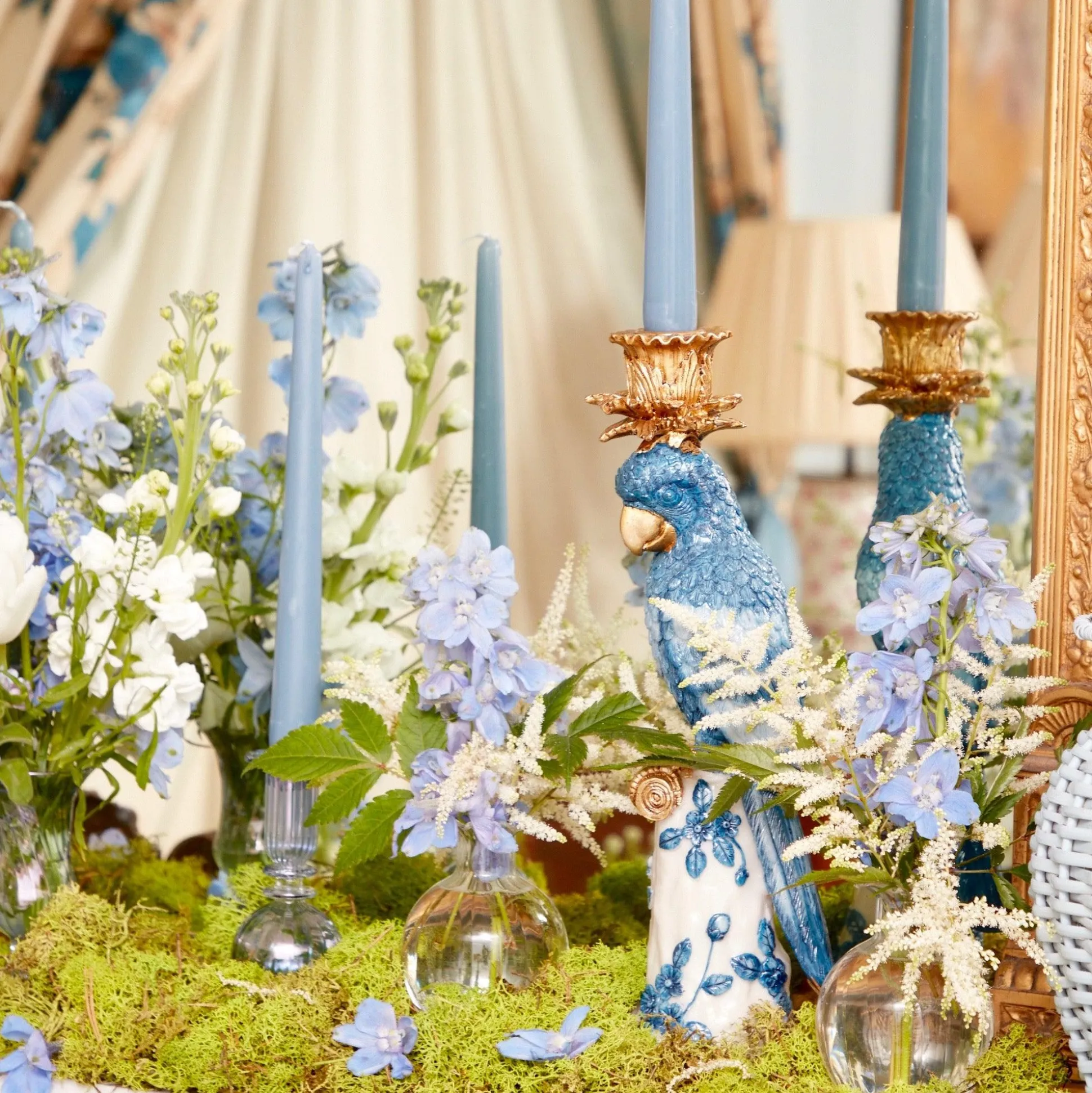 Blue & White Parrot Candle Holder (Pair)