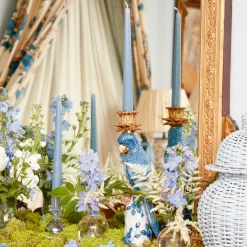 Blue & White Parrot Candle Holder (Pair)