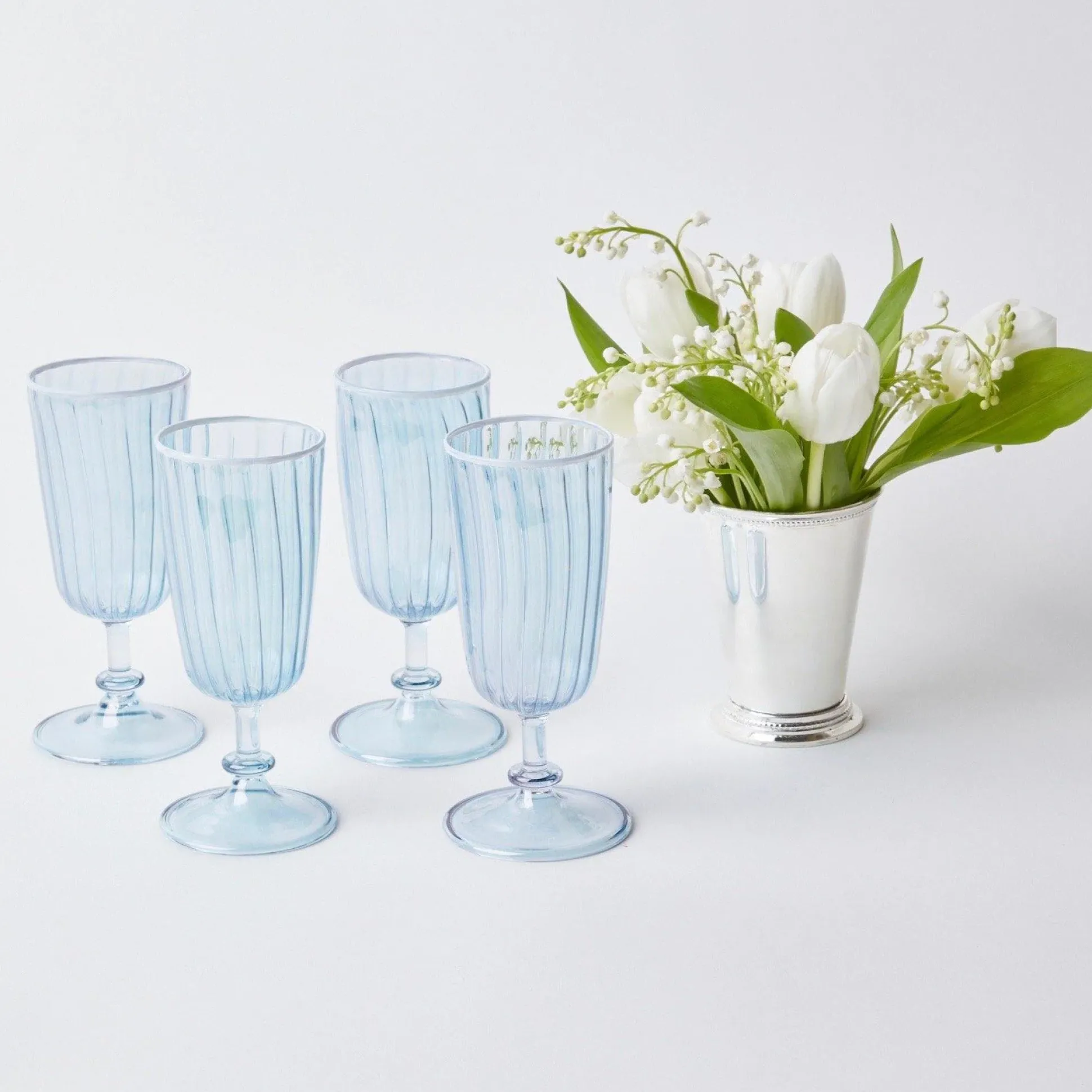 Blue & White Rim Short Stem Glass (Set Of 4)