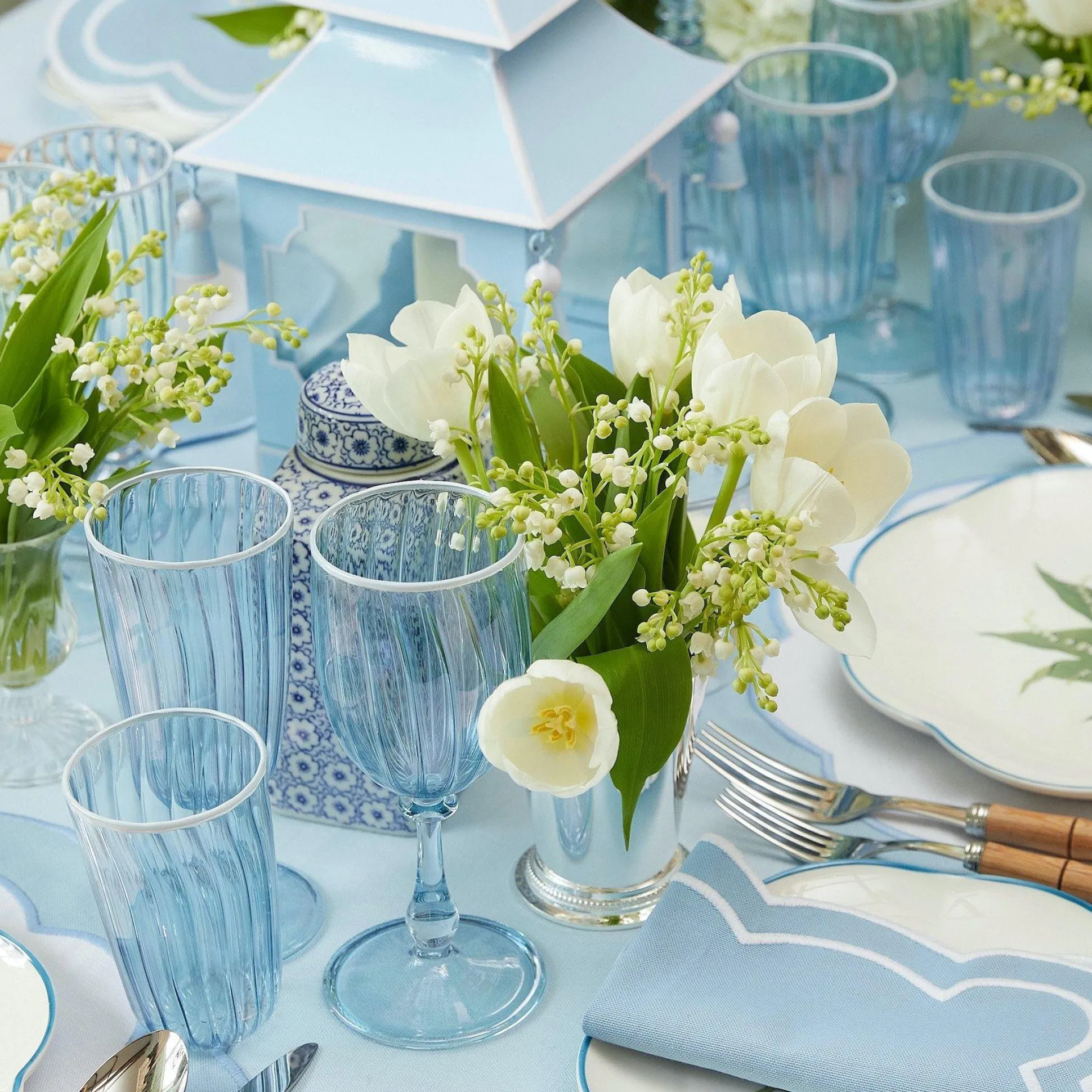 Blue & White Rim Short Stem Glass (Set Of 4)