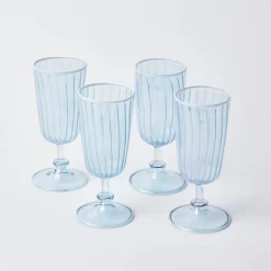 Blue & White Rim Short Stem Glass (Set Of 4)