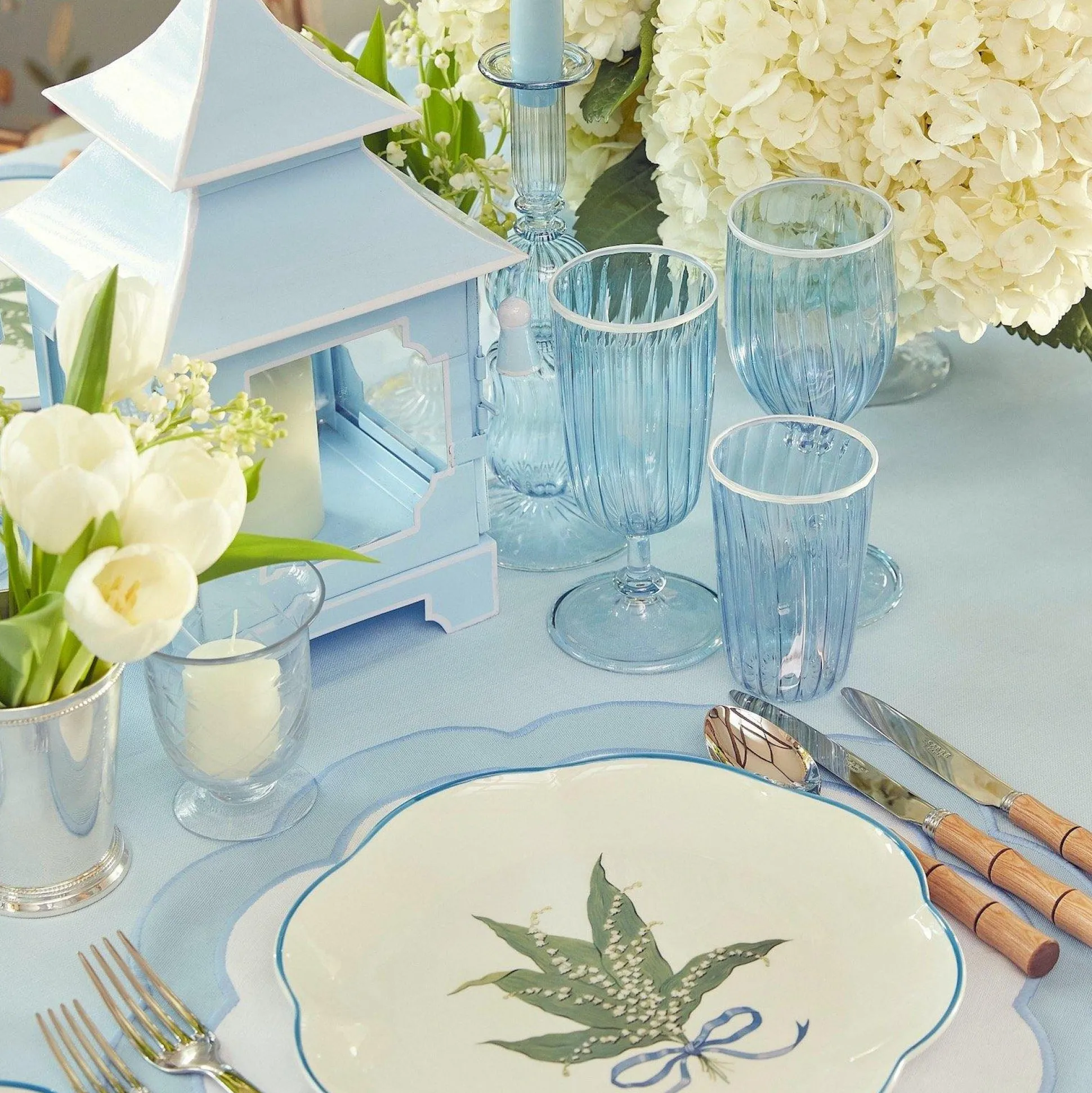 Blue & White Rim Short Stem Glass (Set Of 4)