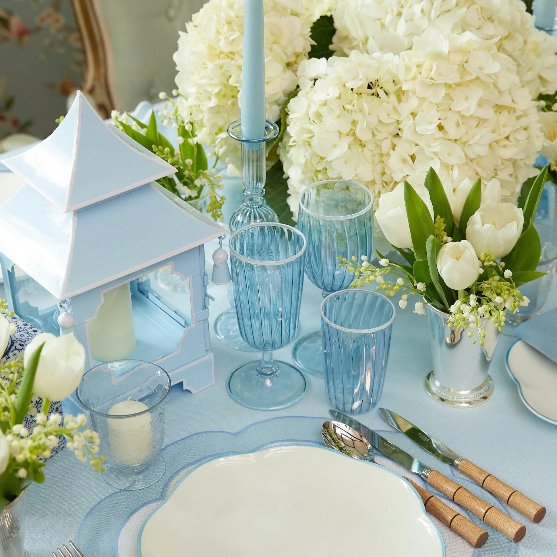 Blue & White Rim Water Glasses (Set Of 4)