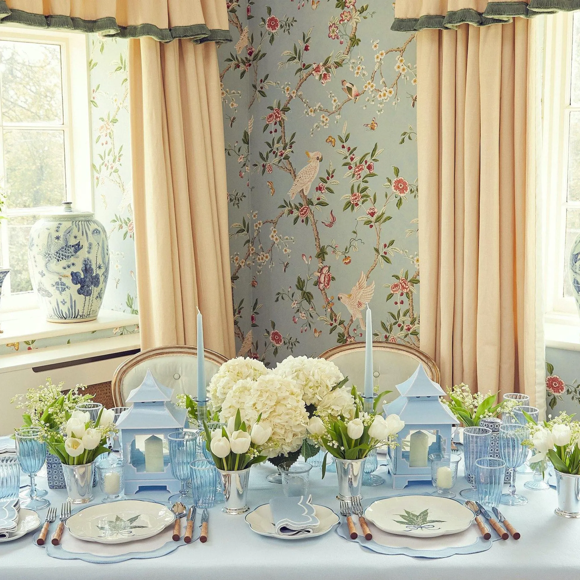 Blue & White Rim Water Glasses (Set Of 4)