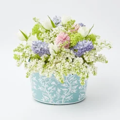 Blue Floral Tole Scalloped Planter