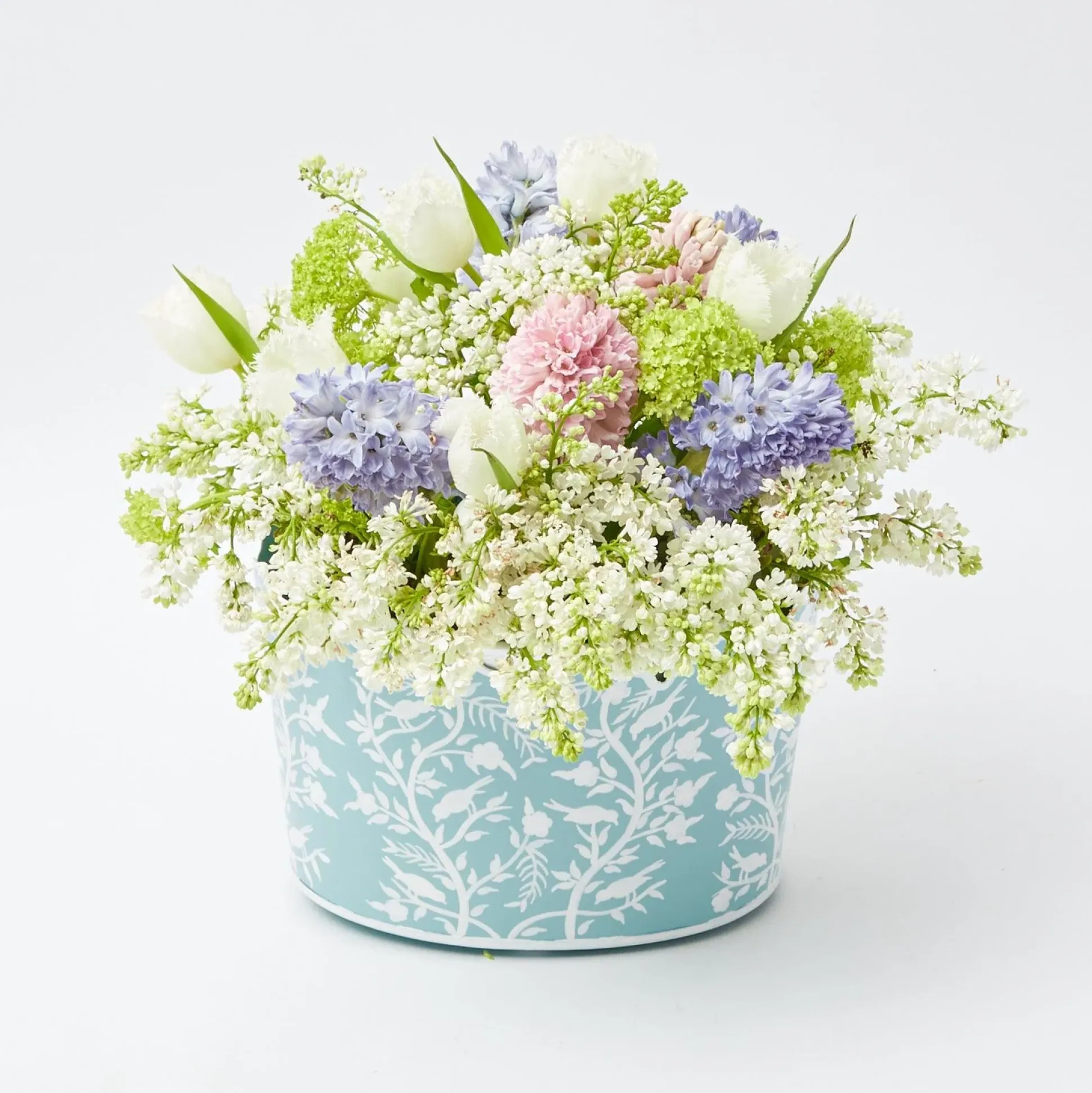 Blue Floral Tole Scalloped Planter