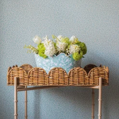 Blue Floral Tole Scalloped Planter