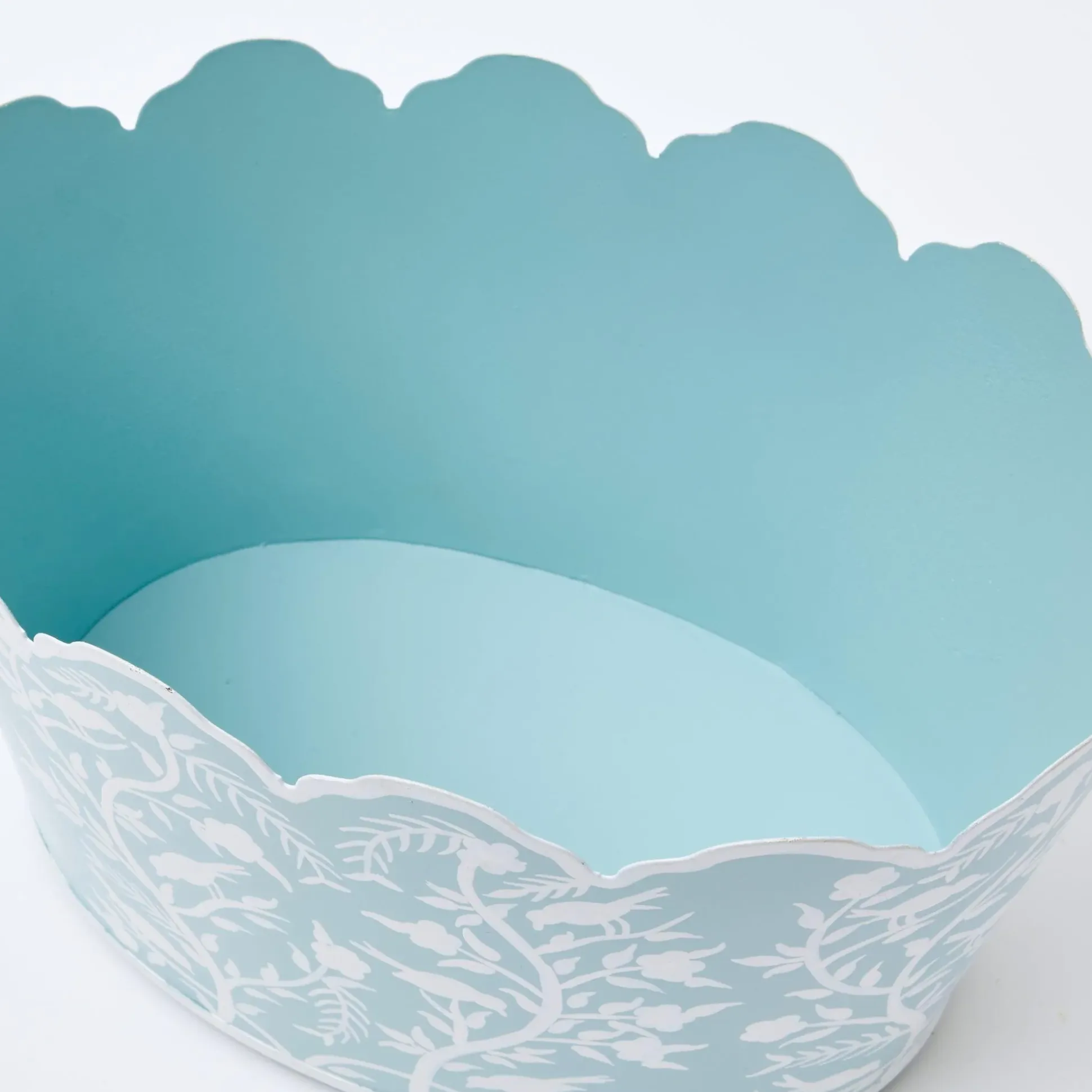 Blue Floral Tole Scalloped Planter