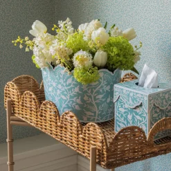 Blue Floral Tole Scalloped Planter