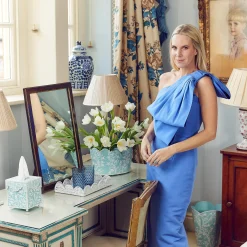 Blue Floral Tole Tissue Box