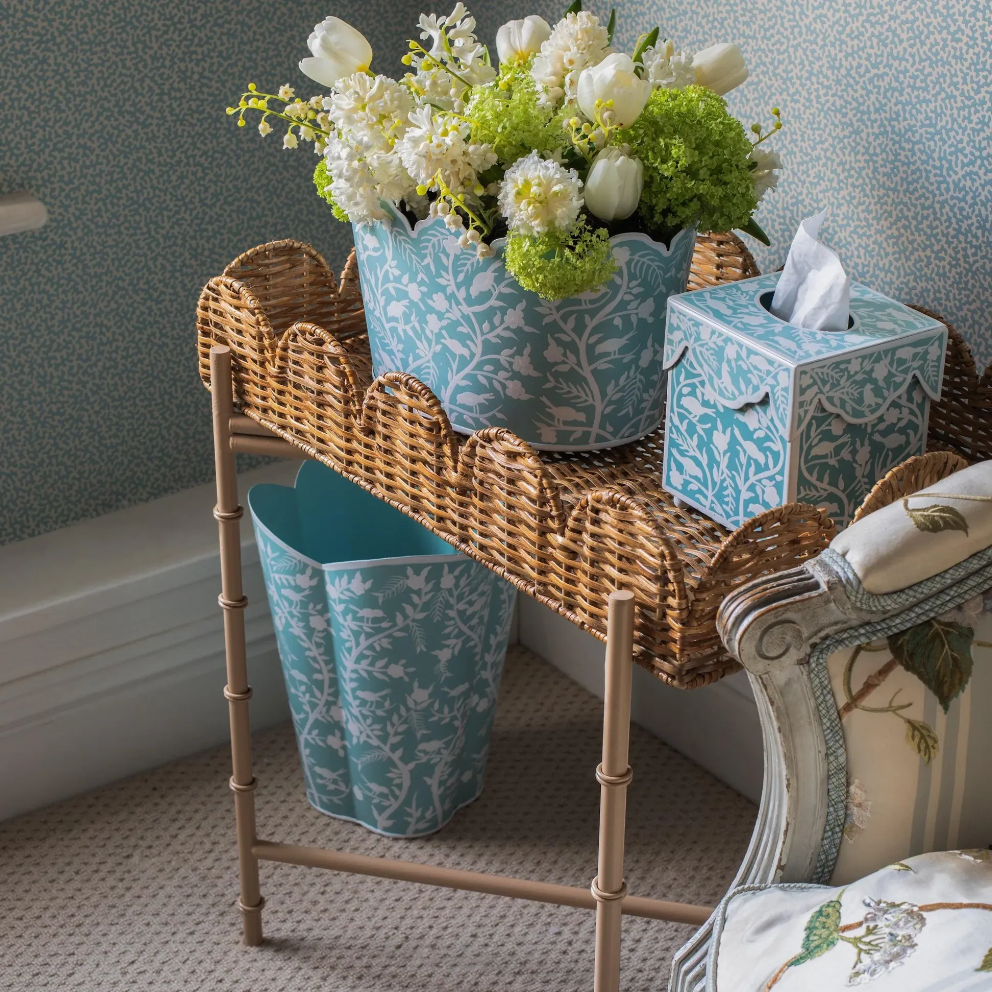 Blue Floral Toleware Set