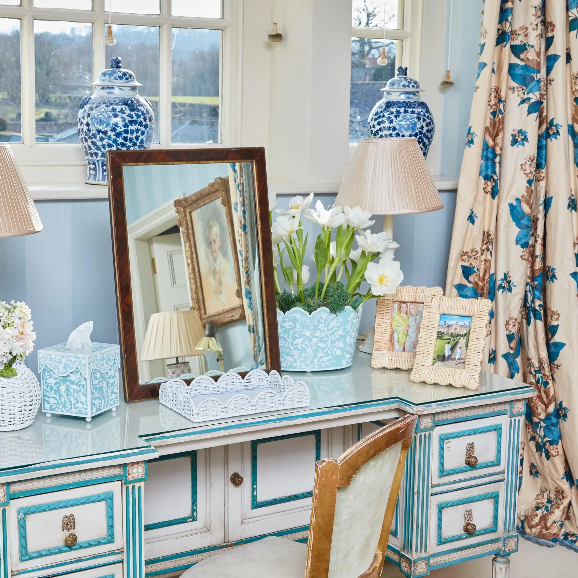 Blue Floral Toleware Set