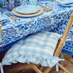 Blue Gingham Ruffle Seat Pad Cushion