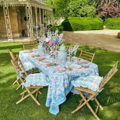 Blue Gingham Ruffle Seat Pad Cushion