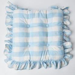 Blue Gingham Ruffle Seat Pad Cushion (Set Of 4)