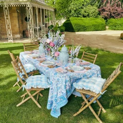 Blue Gingham Ruffle Seat Pad Cushion (Set Of 4)