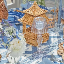 Blue Glass Lantern Tea Light Holders (Pair) - 24Cm