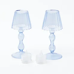 Blue Glass Lantern Tea Light Holder (Pair) - 18 Cm