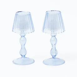 Blue Glass Lantern Tea Light Holder (Pair) - 18 Cm