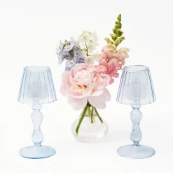 Blue Glass Lantern Tea Light Holder (Pair) - 18 Cm