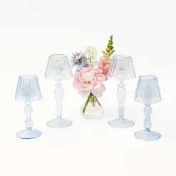 Blue Glass Lantern Tea Light Holder Set