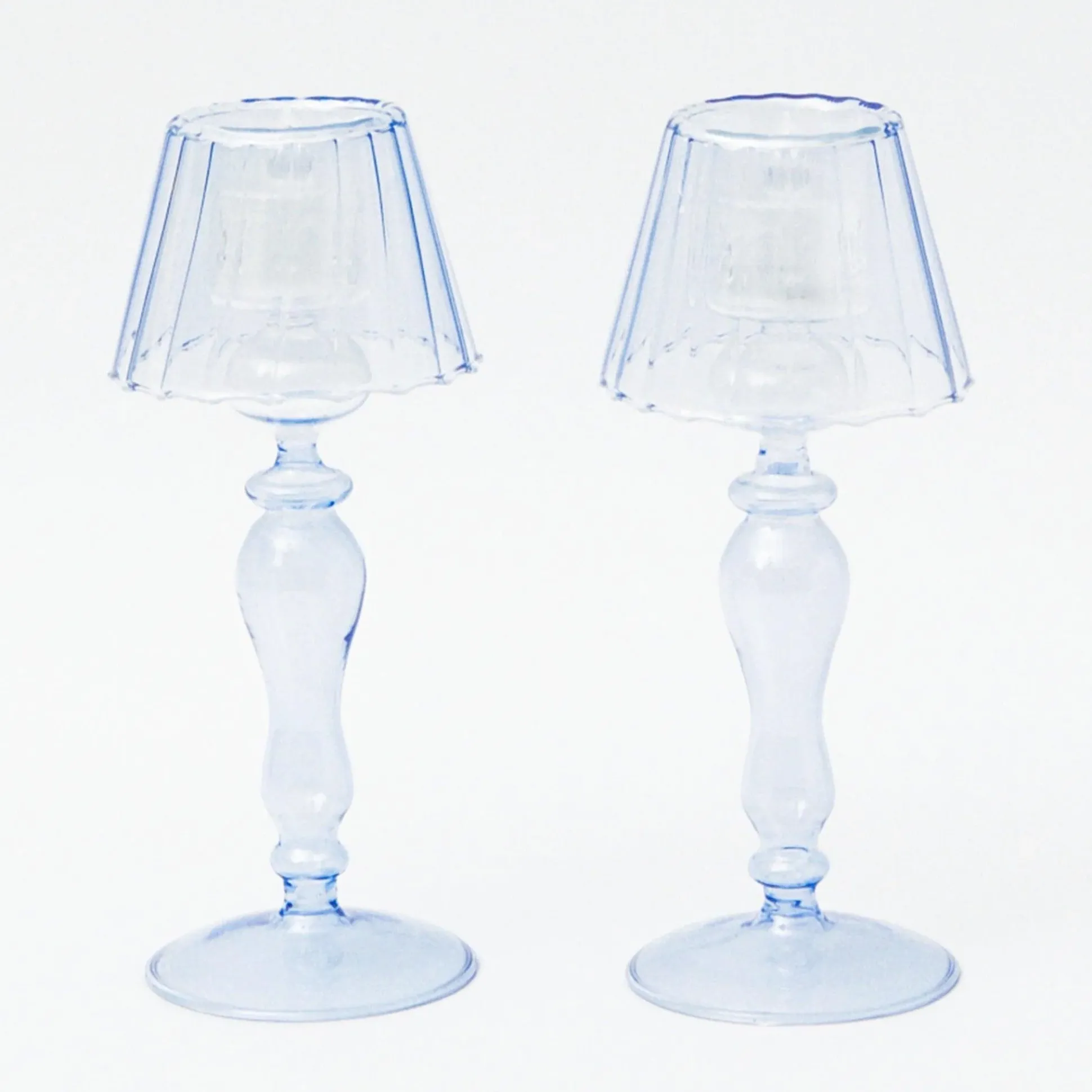 Blue Glass Lantern Tea Light Holders (Pair) - 24Cm
