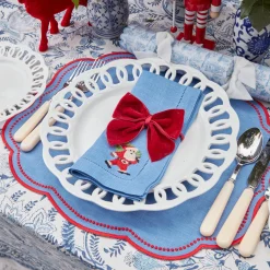 Blue Hand Embroidered Father Christmas Napkins (Set Of 4)