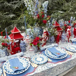 Blue Hand Embroidered Father Christmas Napkins (Set Of 4)