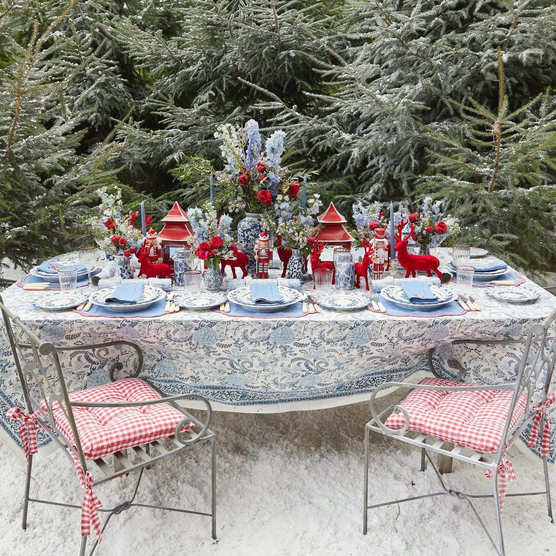 Blue Hand Embroidered Father Christmas Napkins (Set Of 4)