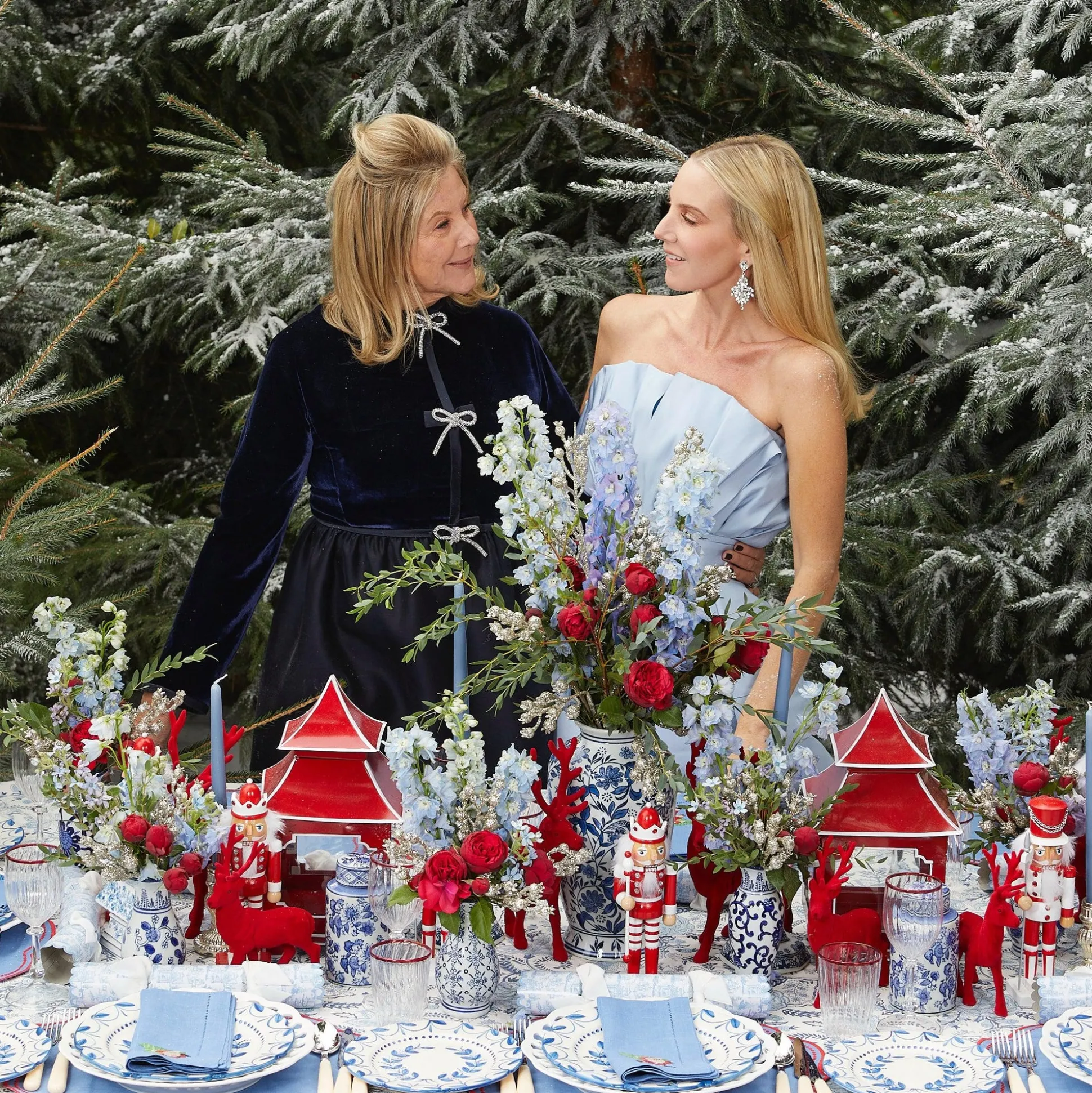 Blue Hand Embroidered Father Christmas Napkins (Set Of 4)