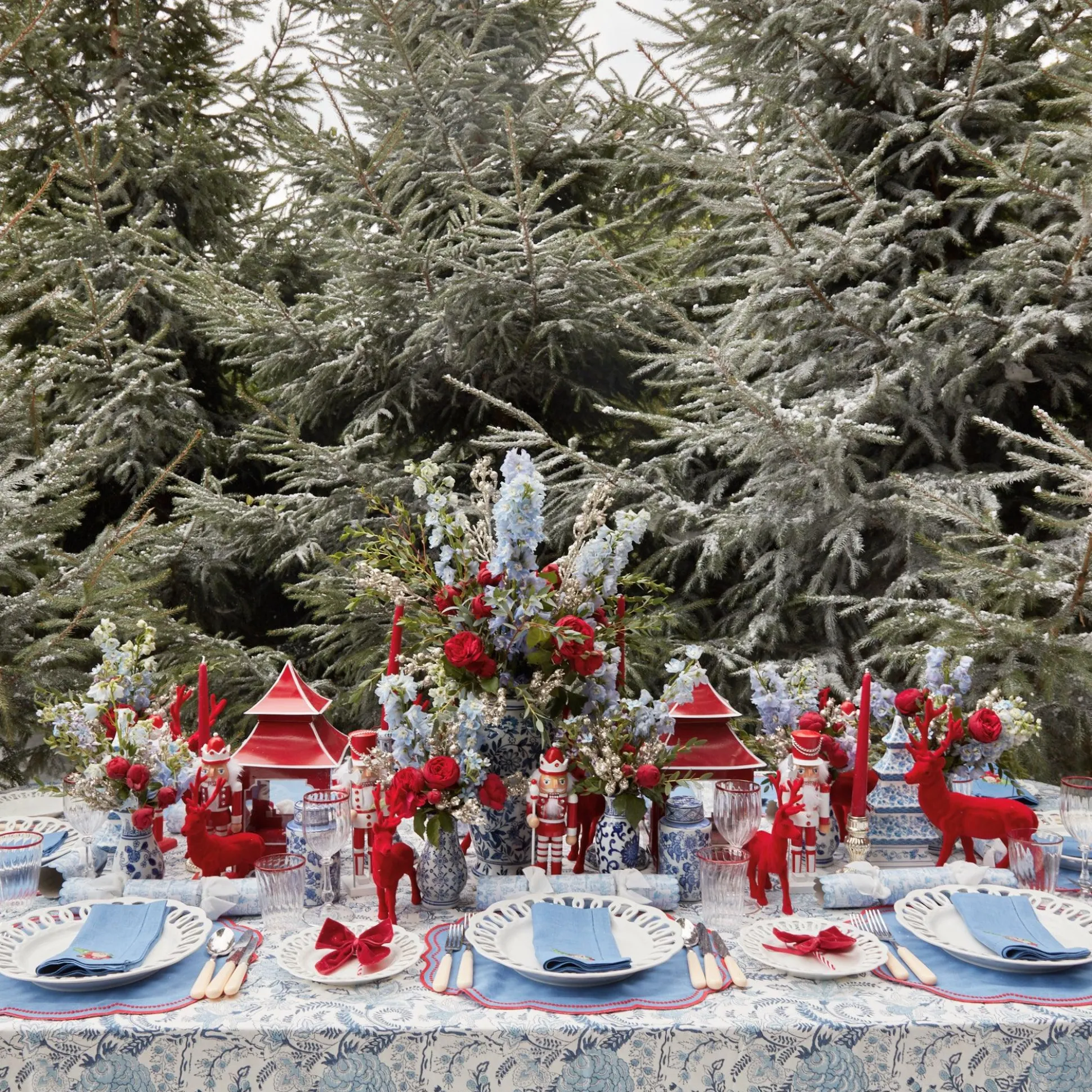 Blue Hand Embroidered Father Christmas Napkins (Set Of 4)