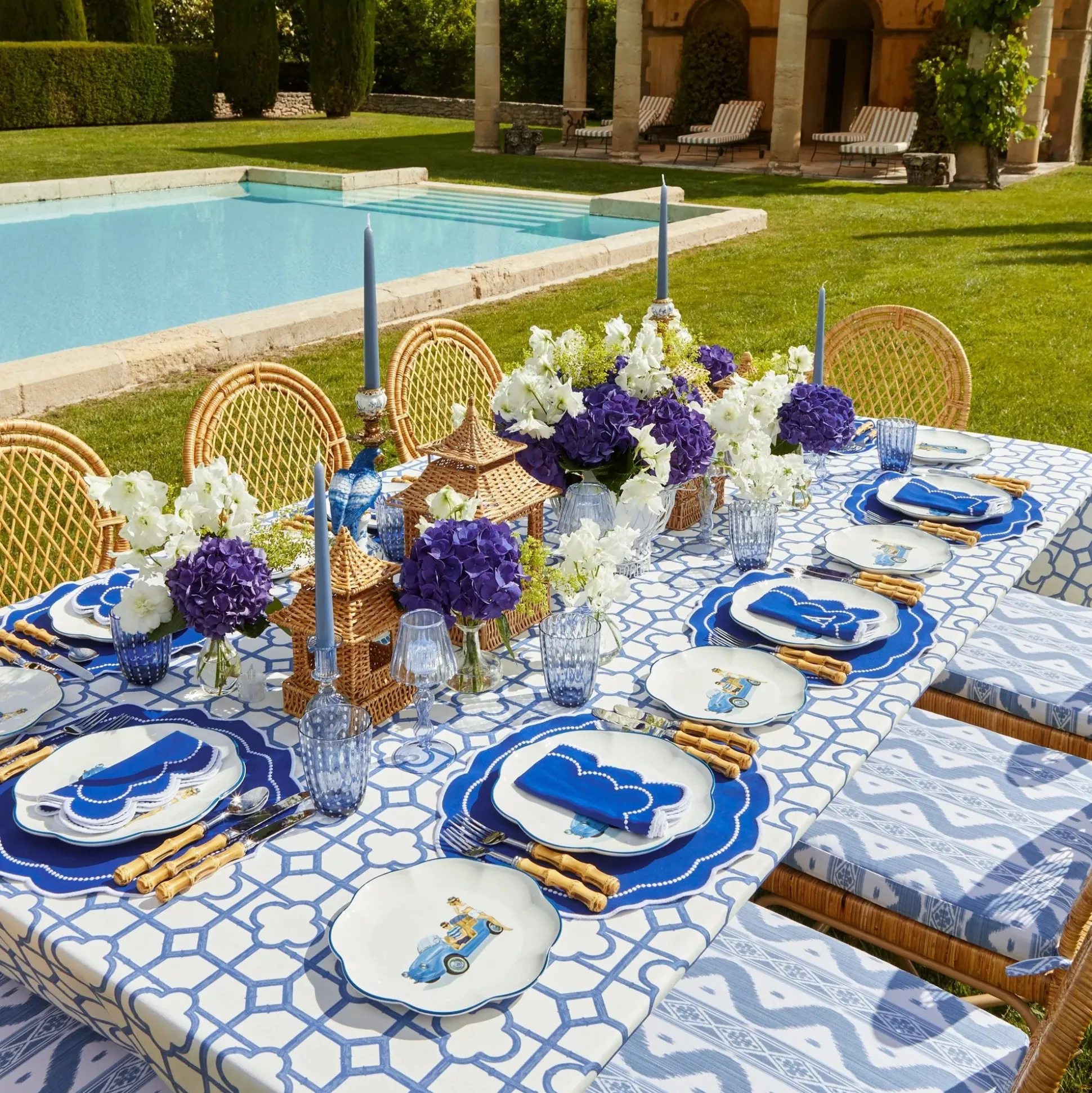 Blue Ikat Seat Pad Cushion