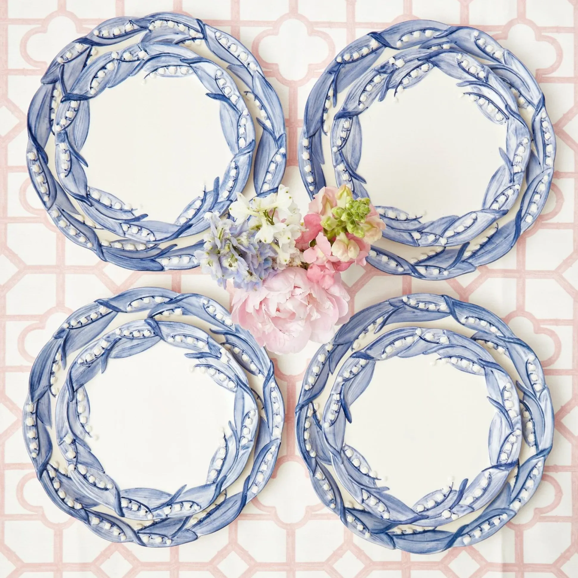 Blue Lily Of The Valley Dinner & Starter Plates (Set Of 8)
