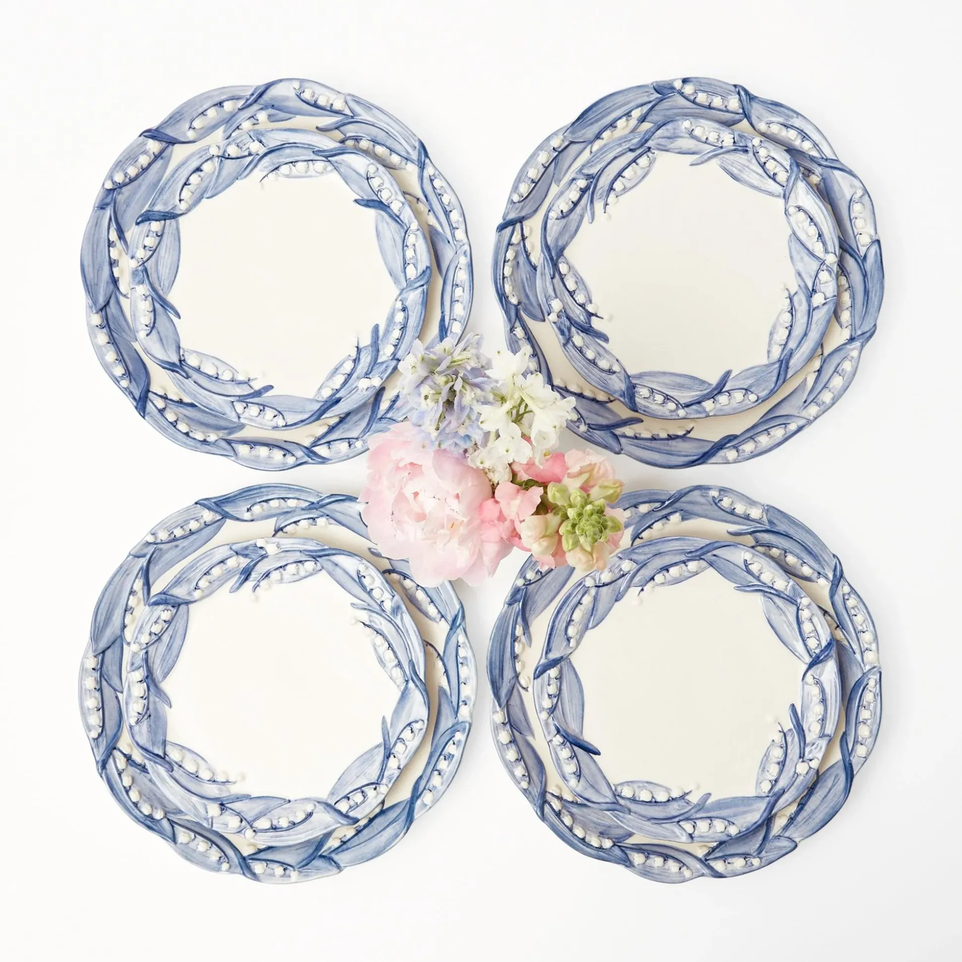 Blue Lily Of The Valley Dinner & Starter Plates (Set Of 8)