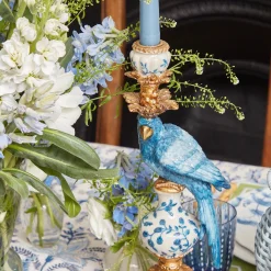 Blue Parrot Candle Holder (Pair)
