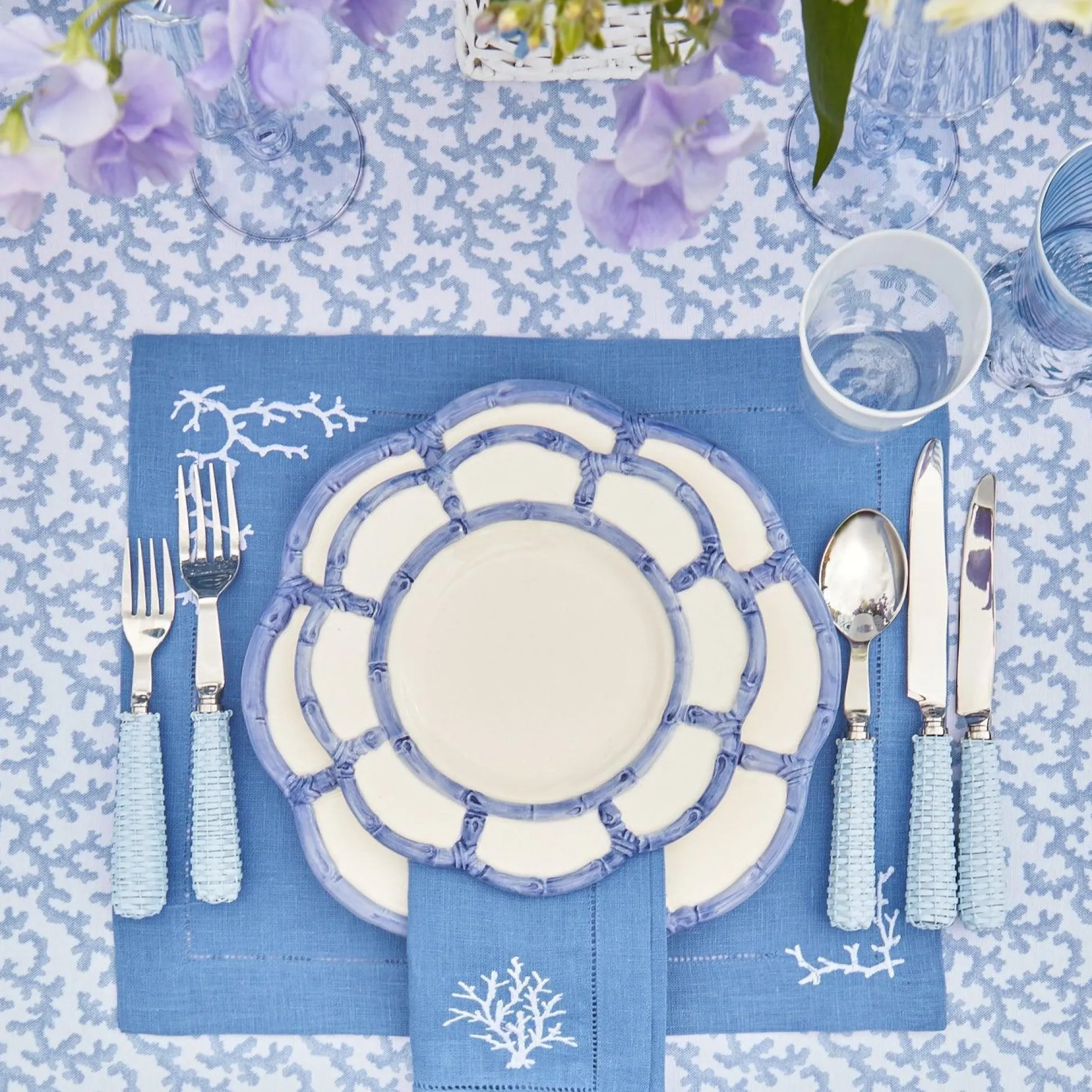 Blue Petal Bamboo Starter Plate (Set Of 4)