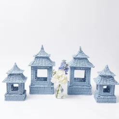 Blue Rattan Pagoda Lantern Set