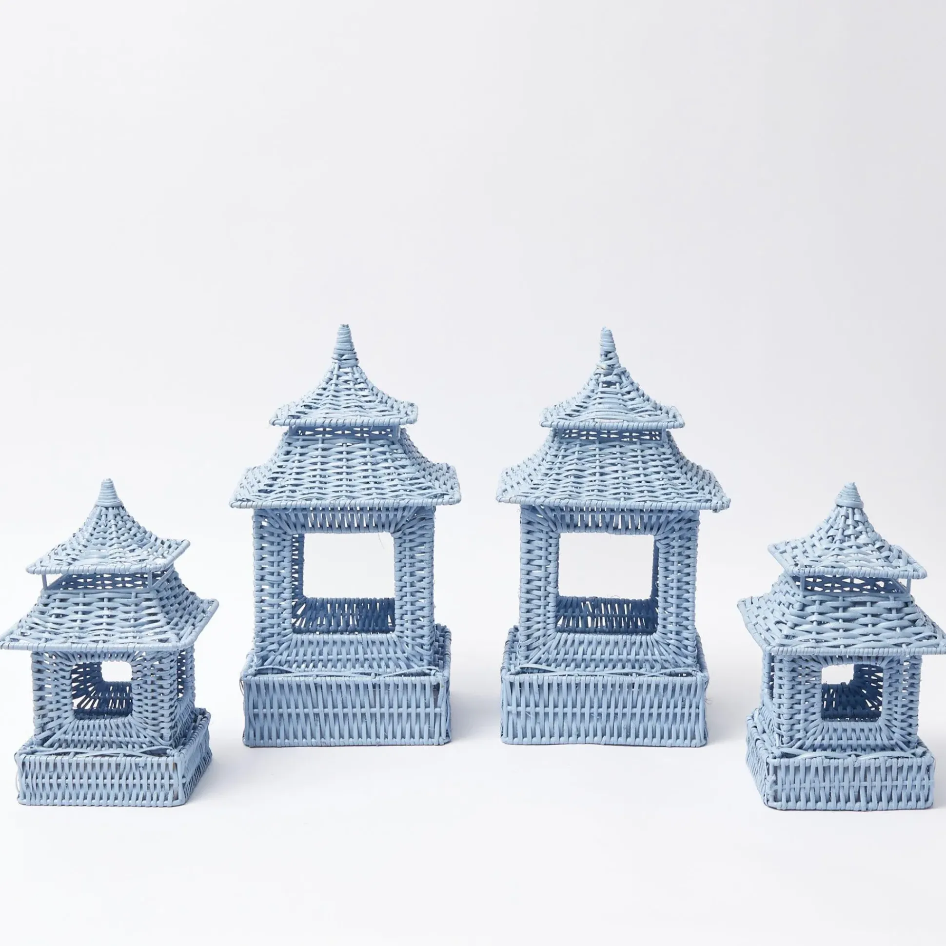 Blue Rattan Pagoda Lantern Set