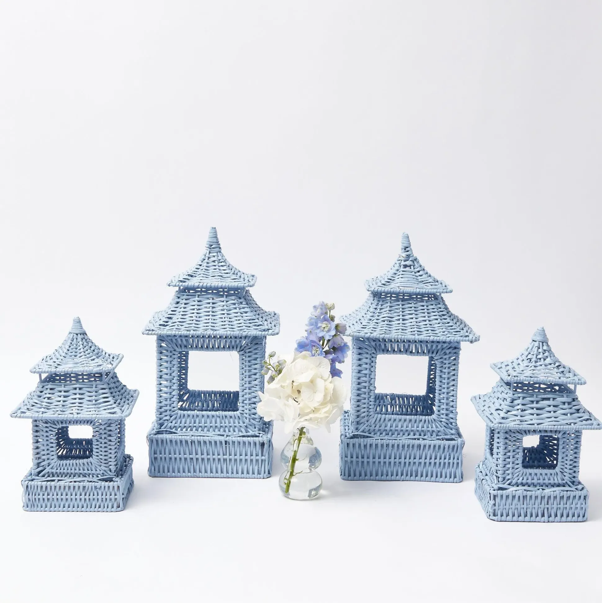 Blue Rattan Pagoda Lantern Set